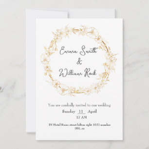 Invitación de boda de tarjeta beige y blanca