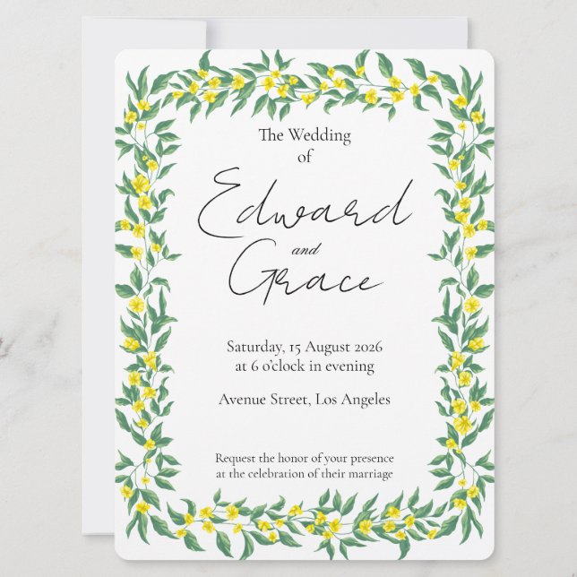 Invitación de boda de tarjeta plana de flor silves (Reverso)