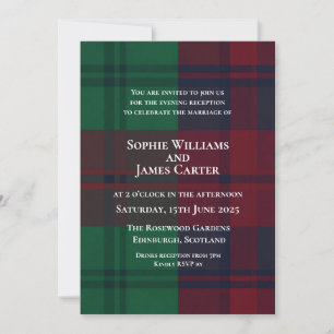 Invitación de boda de tartán a cuadros rojo verde 
