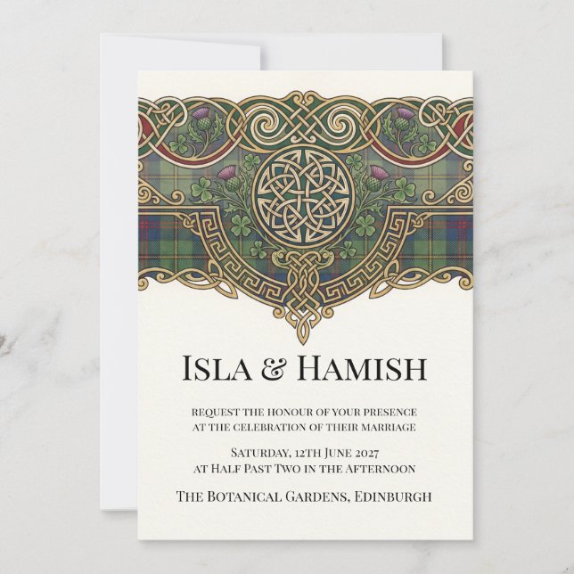 Invitación de boda de Tartán Celta (Anverso)