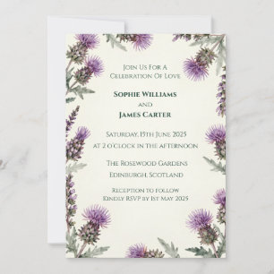 Invitación de boda de tartán celta con cardo escoc