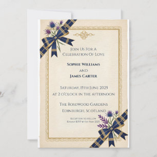 Invitación de boda de tartán celta con cardo escoc