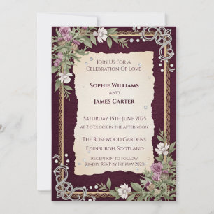 Invitación de boda de tartán celta con cardo escoc