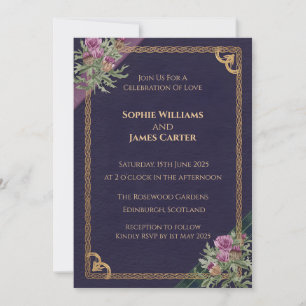Invitación de boda de tartán celta con cardo escoc