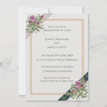 Invitación de boda de tartán celta con cardo escoc