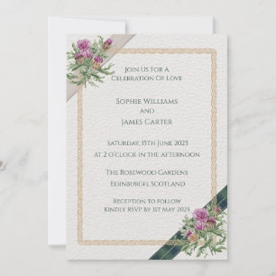 Invitación de boda de tartán celta con cardo escoc