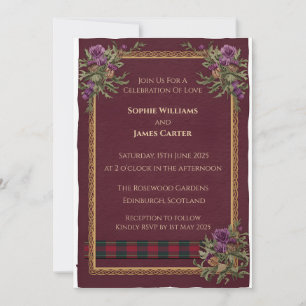 Invitación de boda de tartán celta con cardo escoc