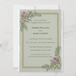 Invitación de boda de tartán celta con cardo escoc