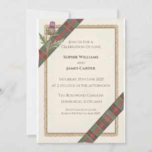 Invitación de boda de tartán celta con cardo escoc