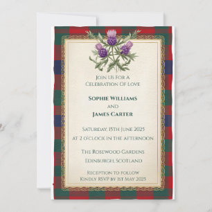Invitación de boda de tartán celta con cardo escoc