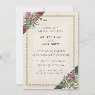Invitación de boda de tartán celta con cardo escoc
