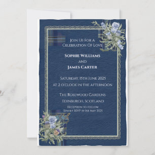Invitación de boda de tartán celta con cardo escoc