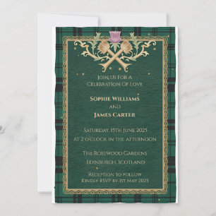 Invitación de boda de tartán celta con cardo escoc