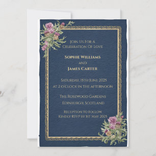 Invitación de boda de tartán celta con cardo escoc