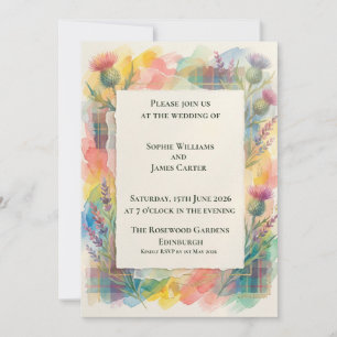 Invitación de boda de tartán de brezo púrpura