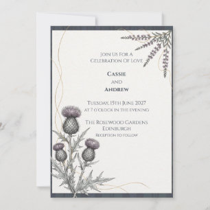 Invitación de boda de tartán de cardo escocés