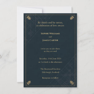 Invitación de Boda de Tartán de Cardo Escocés Azul