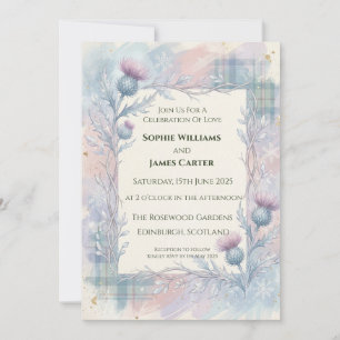 Invitación de boda de tartán de cardo pastel de in