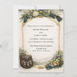 Invitación de Boda de Tartán de Esporran de Cardo