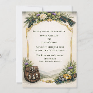 Invitación de Boda de Tartán de Esporran de Cardo