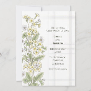 Invitación de boda de tartán de prímula amarilla