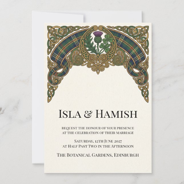 Invitación de boda de tartán escocés (Anverso)