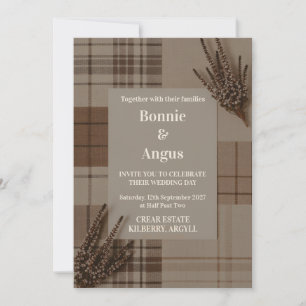 Invitación de boda de tartán rústico a cuadros con