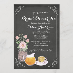 Invitación de boda de taza de té Chic Pizarra
