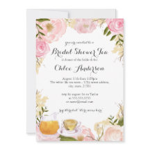 Invitación de boda de taza de té de rosa rosa