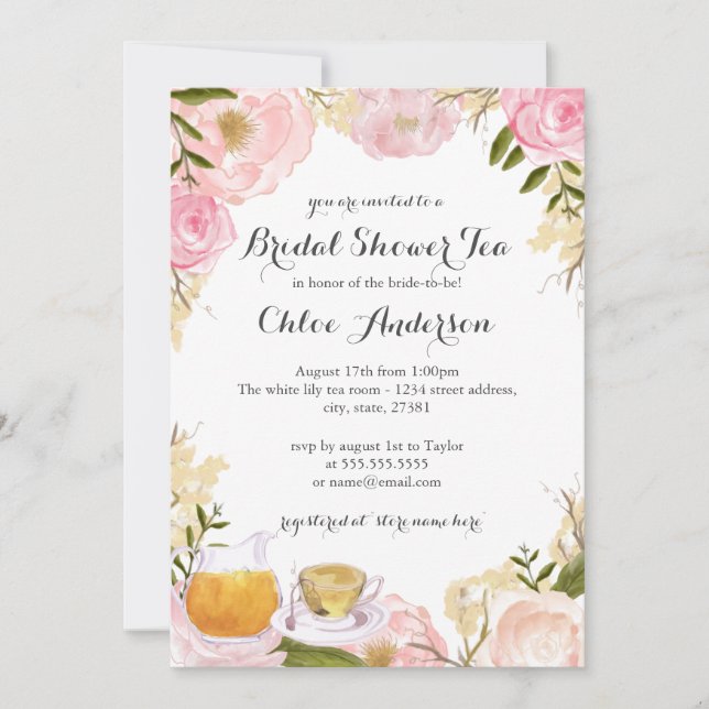 Invitación de boda de taza de té de rosa rosa (Anverso)