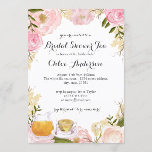 Invitación de boda de taza de té de rosa rosa