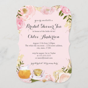 Invitación de boda de taza de té floral rosa