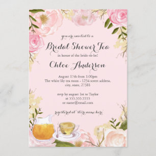 Invitación de boda de taza de té floral rosa