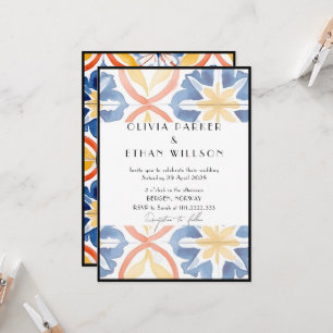 Invitación de boda de teja española de verano con