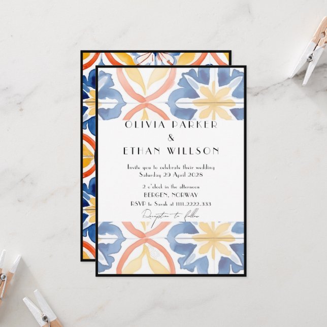 Invitación de boda de teja española de verano con  (Anverso/Reverso In Situ)