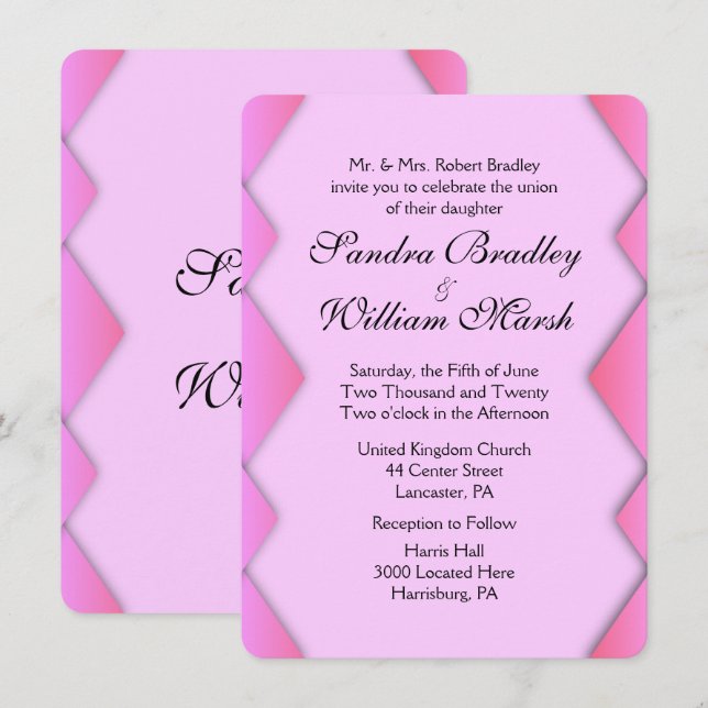 Invitación de boda de tejido rosa (Anverso / Reverso)