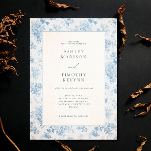 invitación de boda de tela azul francés Toile
