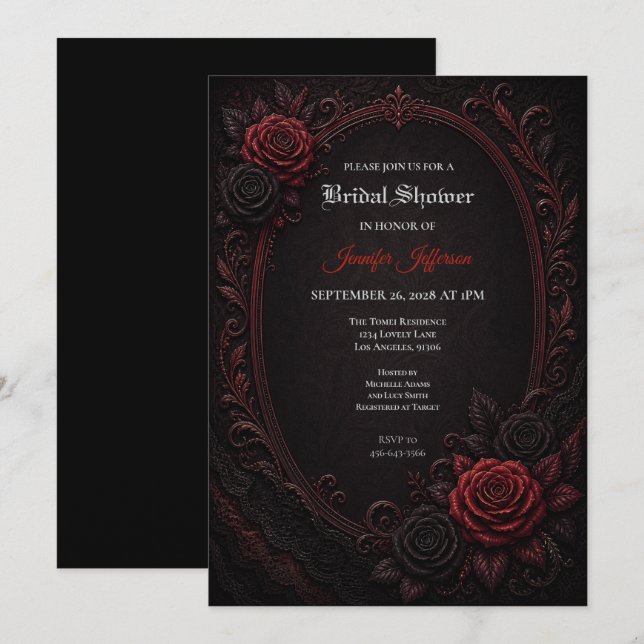 invitación de boda de temática gótica con rosas ro (Anverso / Reverso)