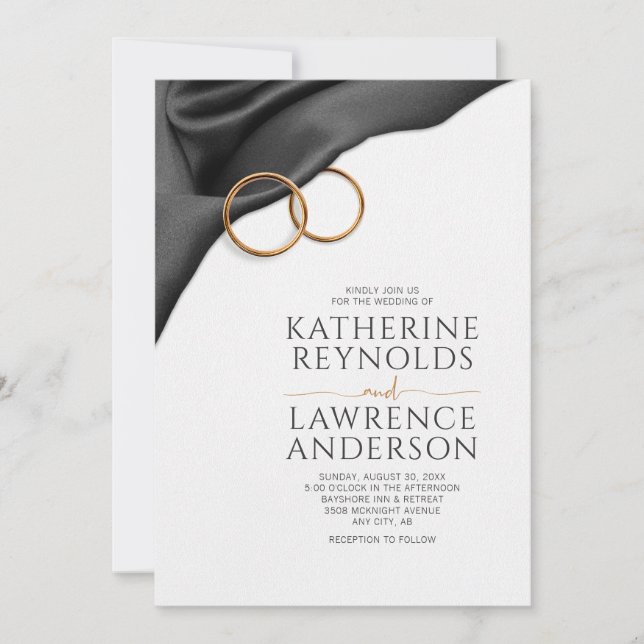 Invitación de boda de terciopelo negro (Anverso)