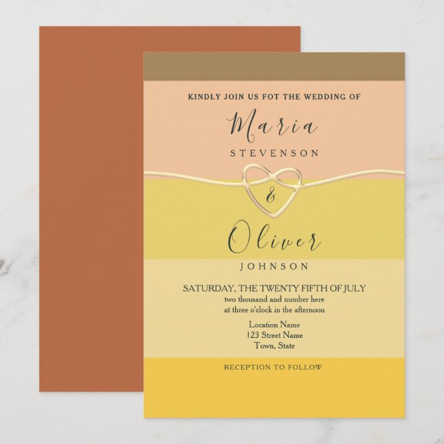 Invitación de boda de terracota amarilla moderna (Anverso / Reverso)