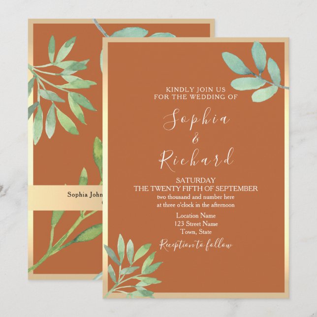 Invitación de boda de terracota boho (Anverso / Reverso)