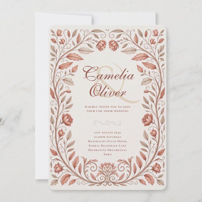 Invitación de Boda de Terracota Botánica Victorian (Anverso)