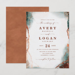 Invitación de boda de terracota con acuarela abstr