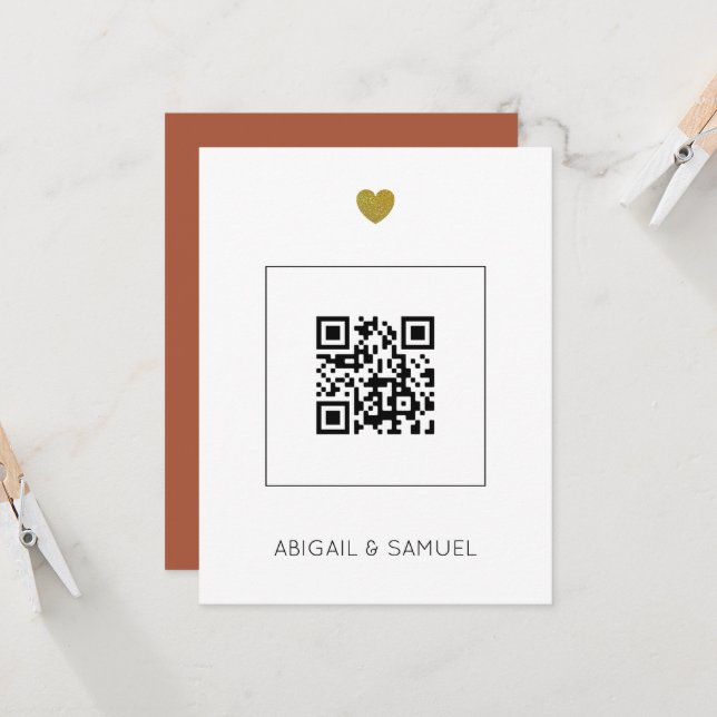 Invitación de boda de terracota con código QR de p (Anverso/Reverso In Situ)
