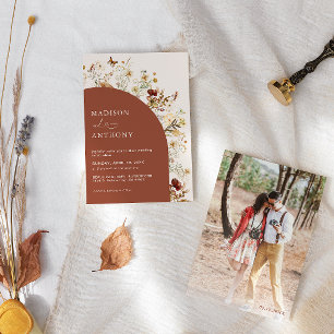 Invitación de boda de terracota con foto de flor s