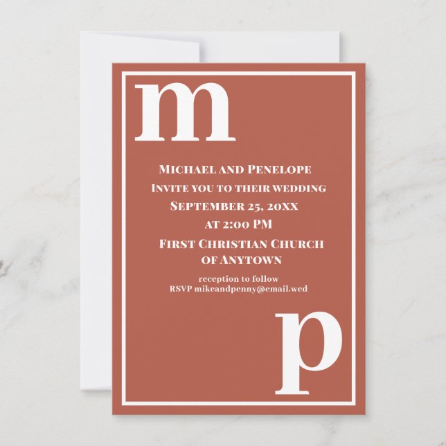 Invitación de boda de terracota con monograma lind (Anverso)