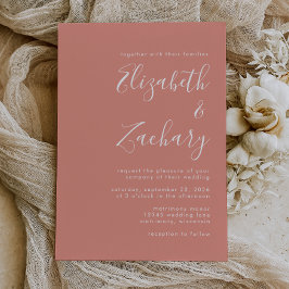 Invitación de boda de terracota con tipografía mod