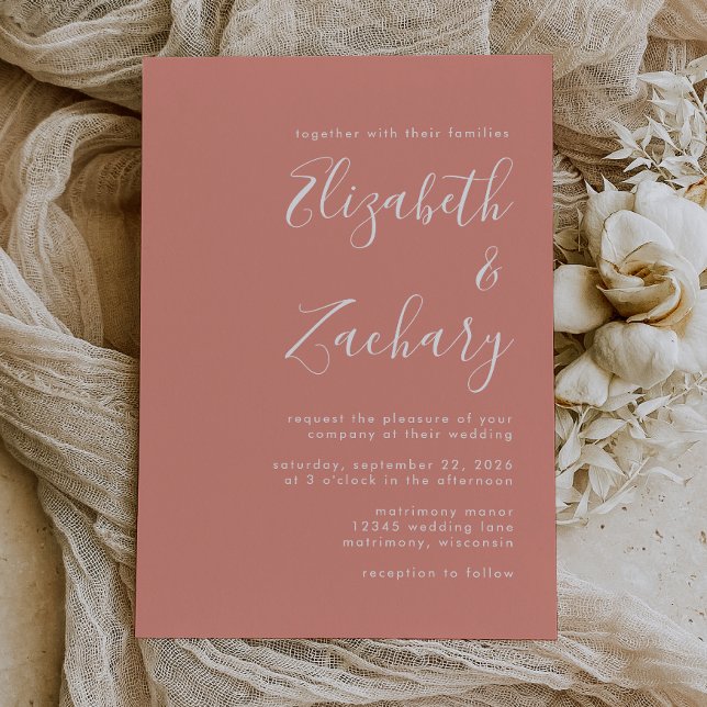 Invitación de boda de terracota con tipografía mod (Subido por el creador)