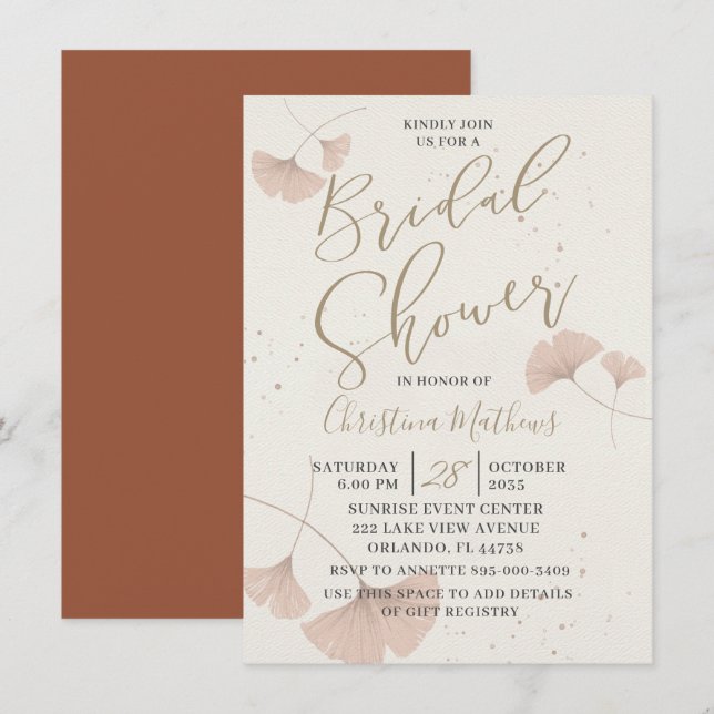 Invitación de boda de terracota dorada rústica (Anverso / Reverso)