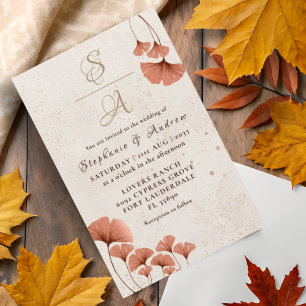 Invitación de boda de terracota económica con hoja